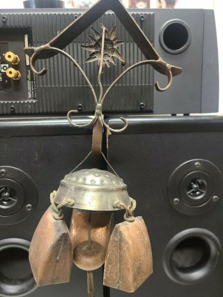 Vintage Handmade Brass Bell,  Wind Chime,  Shop Bell,  3 Bells 15 "