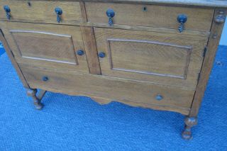 61367 Antique Tiger Oak Buffet Sideboard Server Cabinet with Mirror 5
