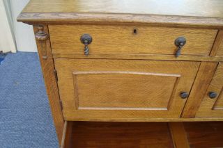 61367 Antique Tiger Oak Buffet Sideboard Server Cabinet with Mirror 6