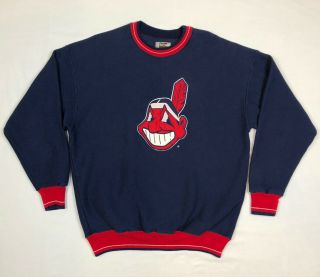 Vtg Cleveland Indians Mens Crewneck Sweatshirt Xl 90s Chief Wahoo Embroidered D7