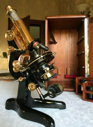 Vintage W.  Watson & Sons Ltd Brass " Patna " Monocular Microscope - C1942,  Cased