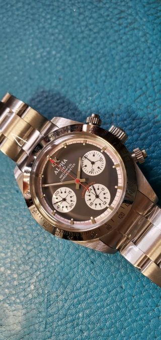 Alpha Glossy Bezel Daytona Paul Newman Black Panda Dial Chronograph Watch