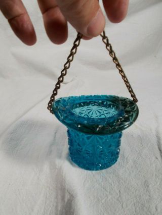 Victorian Brilliant Blue Glass Hanging Match Holder For Hanging Oil Lamp - Sconce