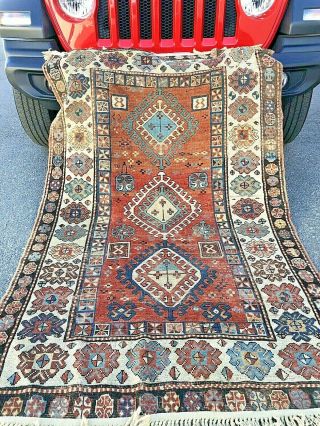 Auth: 19th C Antique Kazak Caucasian Rug Organic Collectible 4x7 Wool Beauty Nr