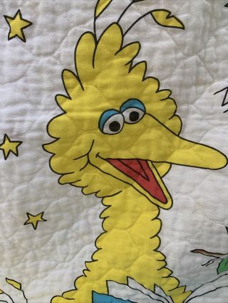 Sesame Street Big Bird Baby Crib Yellow Blanket Quilt Bedtime Stories Vintage 2
