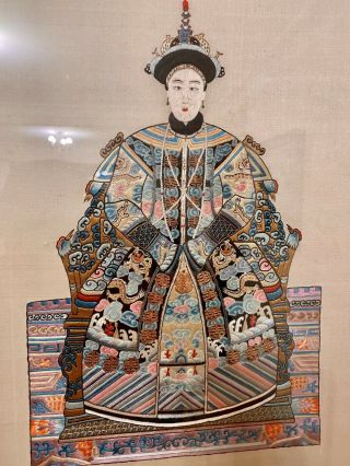 Unusual 19th Century Chinese Embroidered Silk Queen Panel