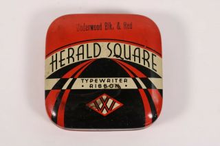 Vintage Herald Square Typewriter Ribbon Tin Underwood Blk Red F.  W.  Woolworth