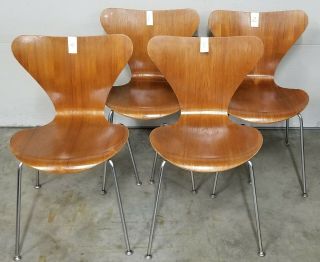 Vintage Fritz Hansen Model 3107 Chairs (4) Circa 1972 Made In Denmark