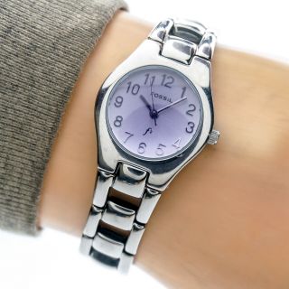 Fossil F2 Womans Watch Es9200 Purple Dial Solid Stainless Steel 30m