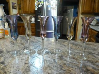 Vintage Tall Long Stem Colored Cordial Glasses