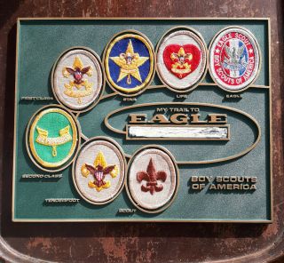 Vintage Bsa Boy Scouts Of America My Trail To Eagle Plaque Complete W/ Patches
