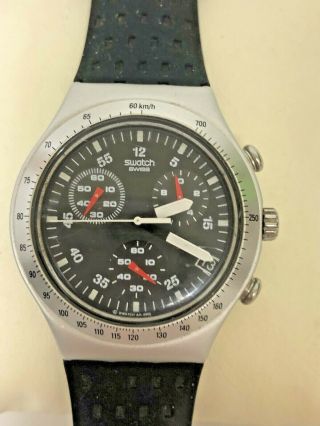 Swatch Irony Chronograph 4 Jewel Swiss Watch Aluminum W Black Band Battery