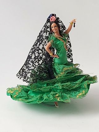 Authentic Vtg 7 " Marin Chiclana Spanish Flamenco Dancer Doll Green Dress