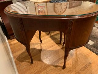 Vintage French Rose Marquetry Inlay 7 Drawer Kidney Shaped Desk w/ stool 6