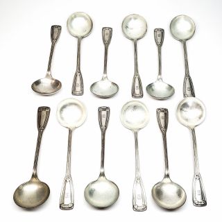 Set Of 12 Antique Tiffany & Co St.  Dunstan Round Bowl Bouillon Soup Spoons 7231