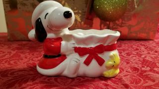 Vtg Ceramic 1972 Peanuts Snoopy & Woodstock Christmas Planter Japan
