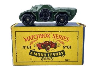 Vintage Moko Lesney Matchbox Series No.  61 Ferret Army Scout Car (box)