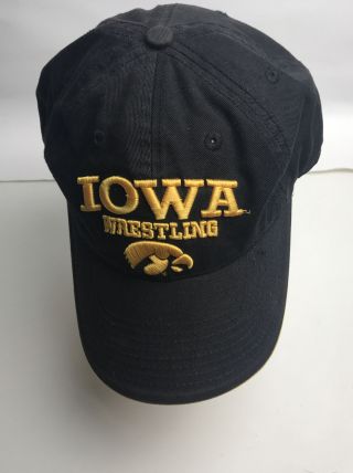 Vtg 90s The Game Cap Hat Univ Of Iowa Hawkeyes Embroidered Black Wrestling