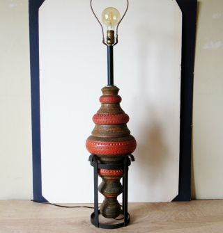 Tall Mcm Bitossi Lamp On Metal Pedestal,  Italian Ceramics Lamp,  Local Pickup