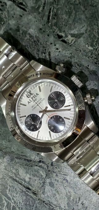 Alpha Daytona Classical Silver Dial Glossy Bezel 3 - Registered Chronograph Watch