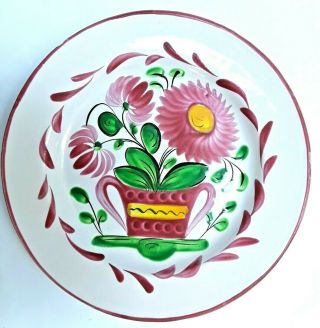 Attractive Vintage Floral French Faience Plate Hand Painted Pink Daisies