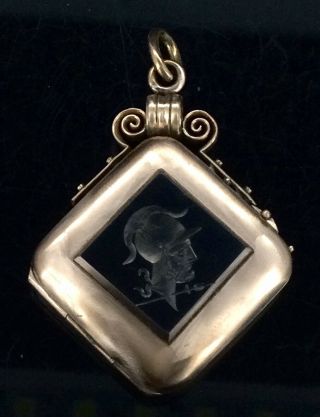 Antique Cameo Locket Pendant Carved Jet Stone 9ct Gold Cased Hinged Spectacular
