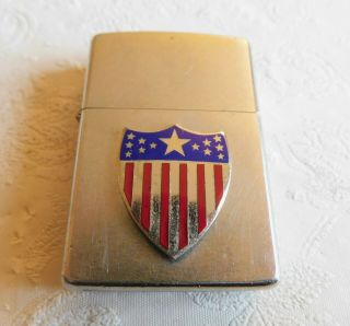 1972 Vintage Zippo W/ Sterling Silver United States Miltary 13 Star Shield