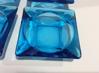 SET Of 4 VINTAGE BLUE ANCHOR HOCKING GLASS SQUARE ASHTRAYS 1950 ' s/1960 ' s 4 1/2” 2