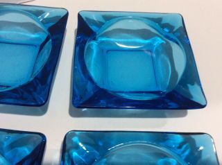 SET Of 4 VINTAGE BLUE ANCHOR HOCKING GLASS SQUARE ASHTRAYS 1950 ' s/1960 ' s 4 1/2” 3