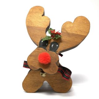 Vtg Wood Reindeer Handmade Folk Art Christmas Holiday Decor Tabletop