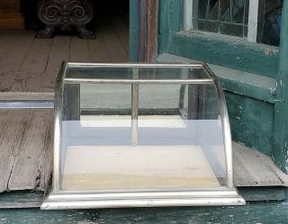 Small Antique Nickel Brass Curved Glass Showcase