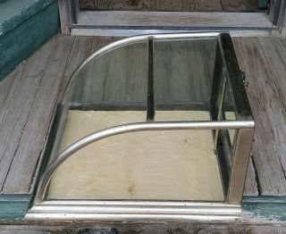 SMALL ANTIQUE NICKEL BRASS CURVED GLASS SHOWCASE 5