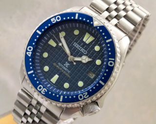 Seiko Prospex Blue Waffle Dial Automatic Divers Watch Date Jubilee Custom 7002