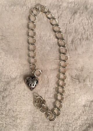 Estate Vintage Sterling Silver,  925 Friendship Chain Bracelet w/ Heart 2