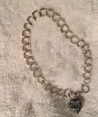 Estate Vintage Sterling Silver,  925 Friendship Chain Bracelet w/ Heart 3