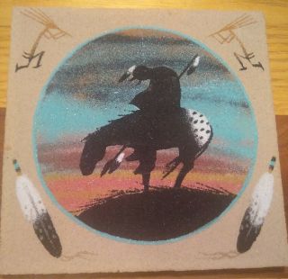 Vintage Native Navajo Sand Painting Artist Tyler End Of Trail Kokopelli Feather