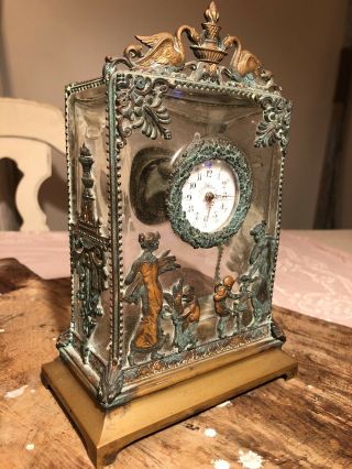 Antique 1800s 1900s Bronze Crystal Empire Mantle Clock French Porcelain Dial Old