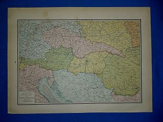 Vintage 1924 Atlas Map Austria - Hungary - Czechoslovakia Old & Authentic