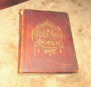 Large Antique 1882 Rand Mcnally & Co Indexed Atlas Of The World 4th Edition Book