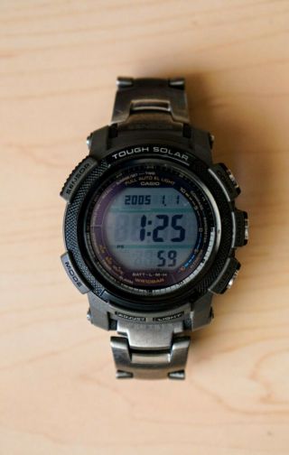 Casio Protrek Prg - 200t - 7dr Titanium Tough Solar Triple Sensor Watch
