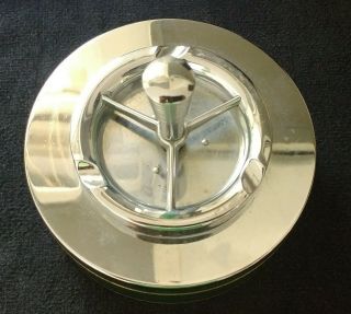 Spin A Way Metal Push Down Ashtray Mid Century / Art Deco ? Silver Chrome Green