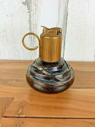 Vintage Evans Mid Century Table Lighter Brass Fine China Gold Tone