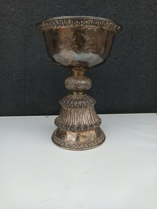 Antique Chinese Tibetan Buddha Sterling Silver Yak Butter Lamp Cup 19th.