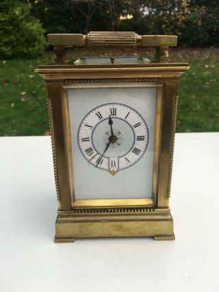 Large Antique Brass Striking French Carriage Clock Enamel Face Not Running