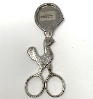 Vintage ITALIAN Rooster Cigar Tip Cutter Metal Scissor Silver Plate Italy 3