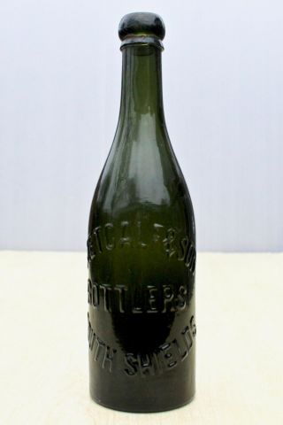 Vintage C1900s Metcalf & Son Bottlers South Shields Black Glass Beer Bottle
