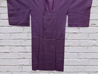Vintage Japanese Kimono / Antique Rain Coat / Woven Diagonal Stripe / Silk
