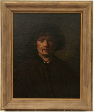 Rembrandt Self Portrait 19th Century Antique Old Master Oil Painting On Canvas