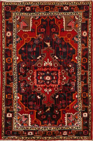 4x6 Vintage Tribal Geometric Hamedan Hand - Knotted Area Rug Nomad Oriental Carpet