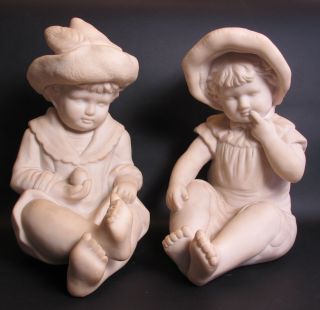 Outstanding Antique Italian Alabaster Sculptures Of Children C.  1920,